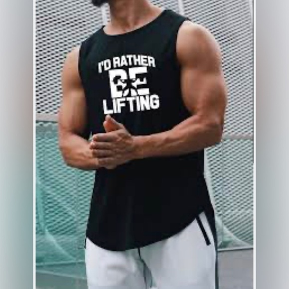 Men’s Gildan I’d Rather Be Lifting Black Muscle Tank Top Size Small! - Picture 3 of 5